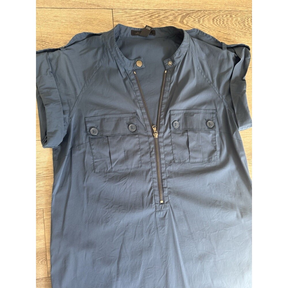 Kenneth Cole Navy Cotton Blend Short Sleeve Office Half Zip Career Dress Size S - Picture 2 of 13
